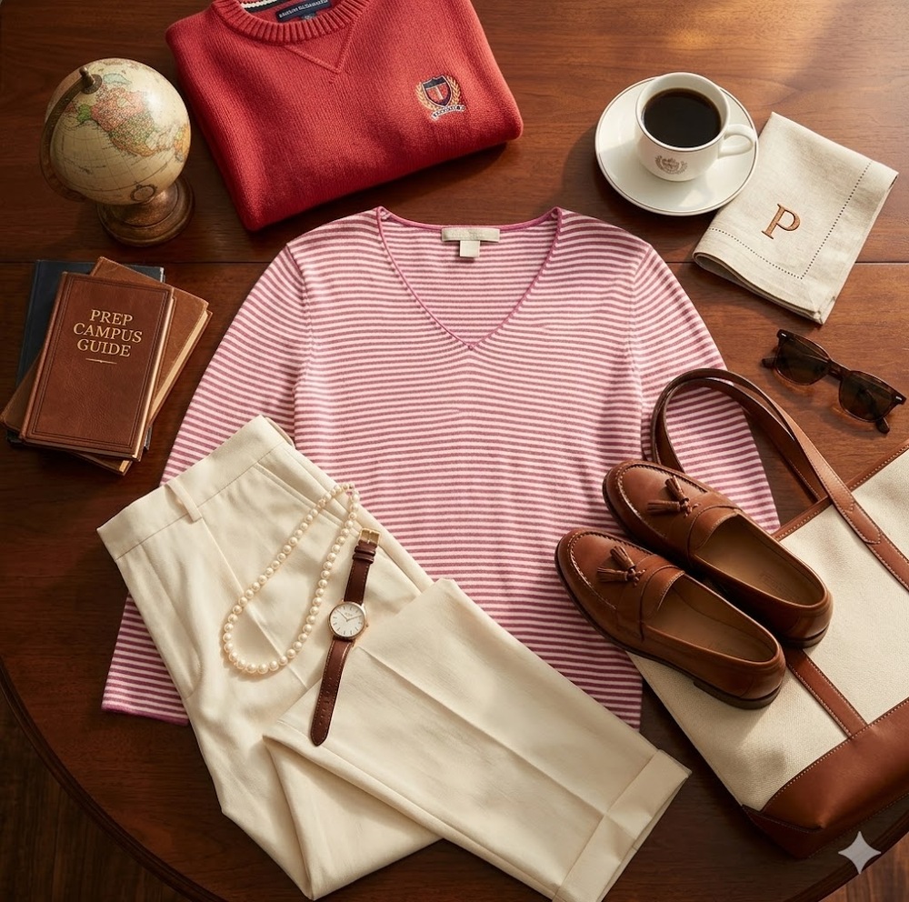 Ellen Tracy Medium SILK Sweater striped pink Ivory VNeck long sleeve preppy Y2K